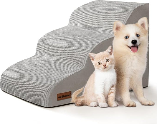3-Step Dog Ramp and Stairs for Sofa and Chair - Non-Slip Sturdy Pet Steps for Small Dogs and Cats,15.7" H,Light Grey-PawvioPets