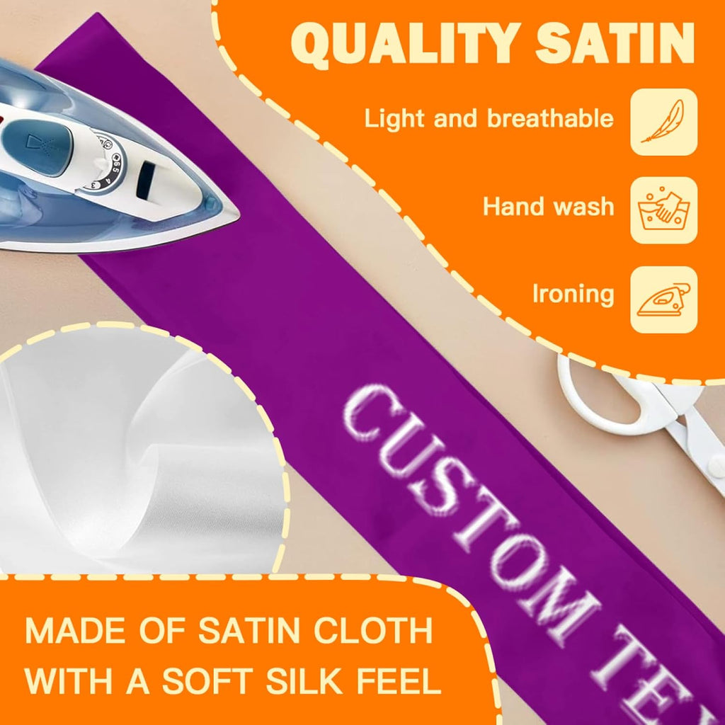 Custom Sash,Personalized Birthday Sash with Text Photo,Customized Bachelorette Sash Quote Sash Bride to Be Sash Color Optional (No decorative edge, Dark Purple)