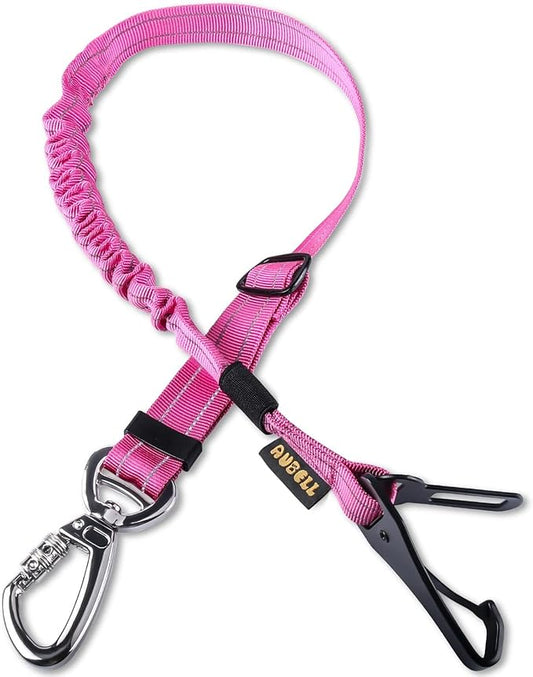 AUBELL Dog Seat Belt for Car,Updated 3-in-1 Adjustable Reflective Bungee Heavy Duty Dog Car Harness Tether with Clip Hook Latch & Buckle,Swivel Zinc Alloy Carabiner,Hotpink-PawvioPets