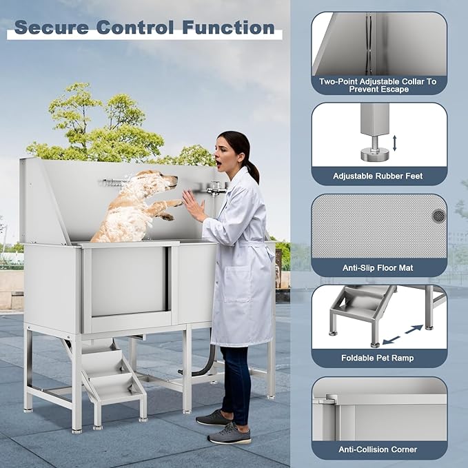 CuisinSmart 62" Dog Bathtub, Professional Dog Washing Station with Dog Wash Attachment, Dog Bath Pool for Outdoor, Indoor Shower and Grooming (Left Door)-PawvioPets