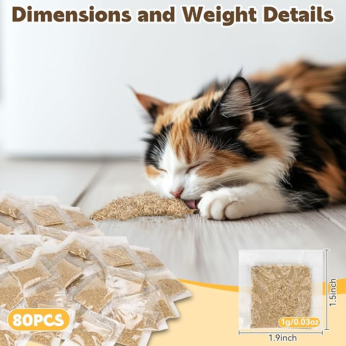 80PCS Catnip - Cat Nip for Cats Natural Dried Catnip Treats Premium Cat Nip Perfect for Toys, Training Rewards, Stress Relief, Freshly Harvested Bag Bulk Pack,2.8OZ-PawvioPets
