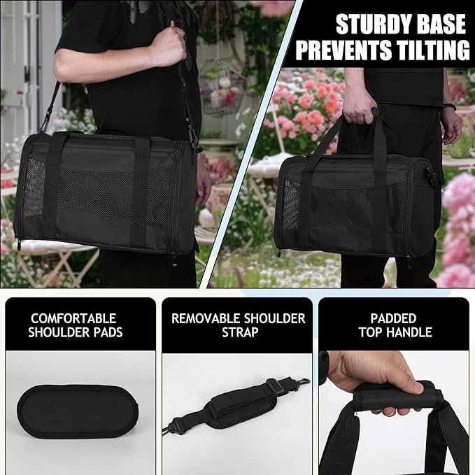 Carriers Soft-Sided Pet Carrier for Cats Dogs Under 15 lbs,TSA Airline Approved with 4 Ventilated Windows(Medium,Black)-PawvioPets