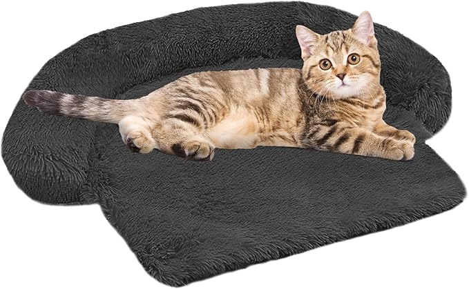 Calming Dog Bed Fluffy Plush Dog Mat for Furniture Protector with Removable Washable Cover for Large Medium Small Dogs and Cats (XS(31“x23.5”x5“), Dark Grey)-PawvioPets