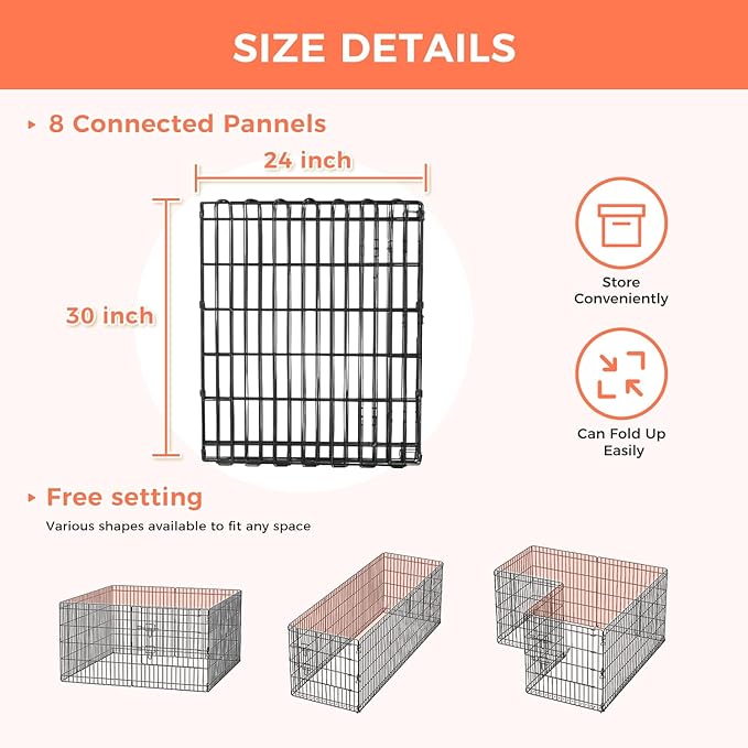 Foldable Dog Playpen 30" Height 8 Panels Metal Exercise Pen No Door - Indoor/Outdoor Puppy Playpen for Small Dogs, Portable Pet Fence for Yard Garden Camping, Black-PawvioPets