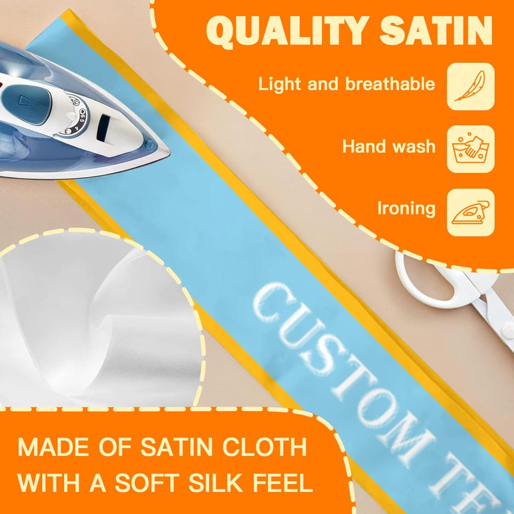 Custom Sash,Personalized Birthday Sash with Text Photo,Customized Bachelorette Sash Quote Sash Bride to Be Sash Color Optional (With decorative edge, Cyan)