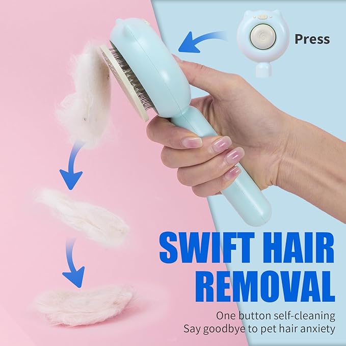 Cat Brush Dog brushes with Release Button for Shedding Grooming, suit for Long or Medium Haired Cats, Lightweight Skin Friendly Pet Brush Hair Removal Comb Brushes for Kitten-PawvioPets