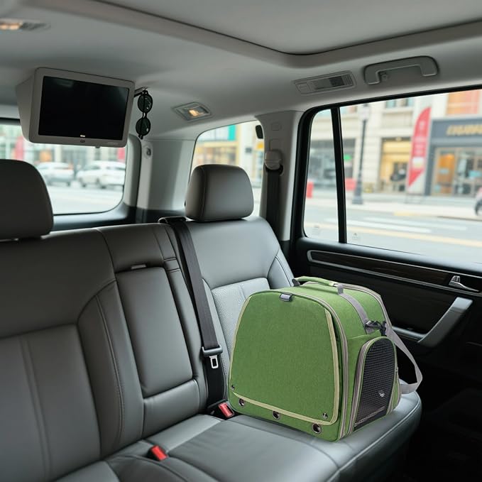 Bird Carrier Parrot Travel Cage with Perch, Food Bowl, Tray and Breathable Clear Window, Bird Travel Bag for African Gray Cockatiel Caique Conure Quaker, for Vetting Camping Hiking (Green)-PawvioPets