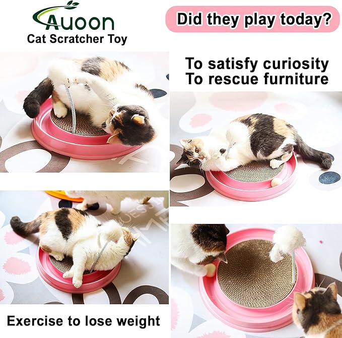 AUOON Cat Scratcher Toy - Cat Scratch Pad with Cat Toy Ball Track and Plush Mouse Toy for Indoor Cats and Kittens (Milk Shake)-PawvioPets