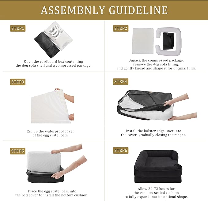 Bedfolks Orthopedic Dog Bed, Big Waterproof Dog Sofa Bed for Large Dogs, Egg Foam Pet Couch Bed with Removable Washable Cover and Nonslip Bottom, Black-PawvioPets