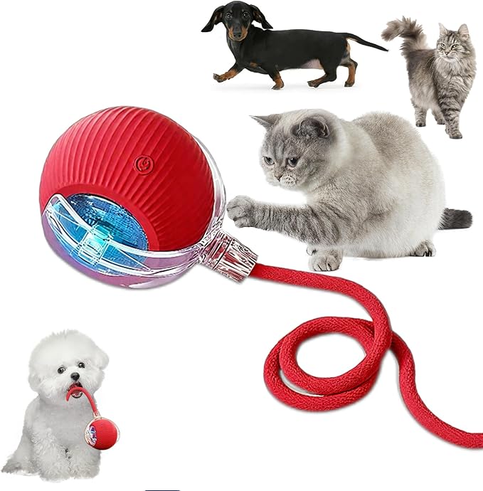 Cat Ball Toy,New Interactive Rolling Cats Dog Toy Balls 360° Smart Automatic Rolling Pet Ball, Fast Moving Toy for Dog,Interactive Toys for Cats (Red)-PawvioPets