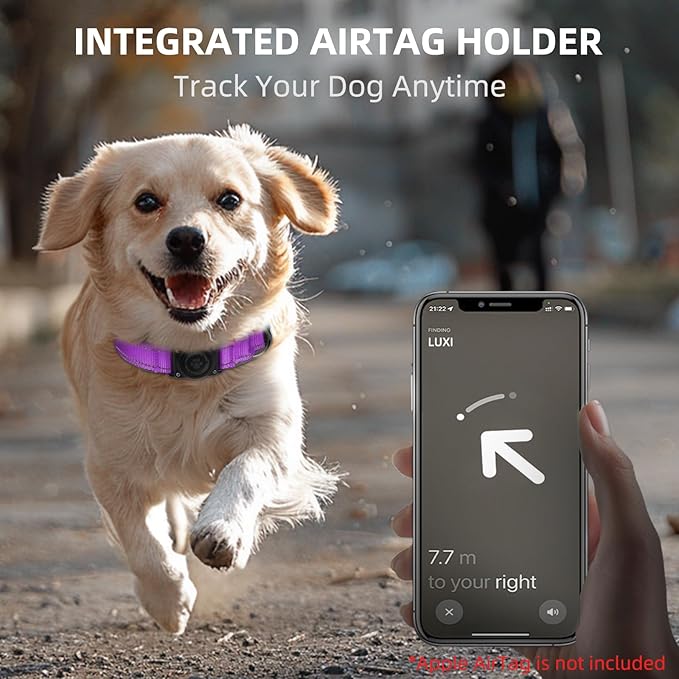 Airtag Dog Collar - 100% Waterproof Air tag Dog Collar Holder for Apple AirTag, Reflective, Soft Padded, Everlasting, GPS Dog Collar for Small Medium Large Dogs (Purple, XL)-PawvioPets