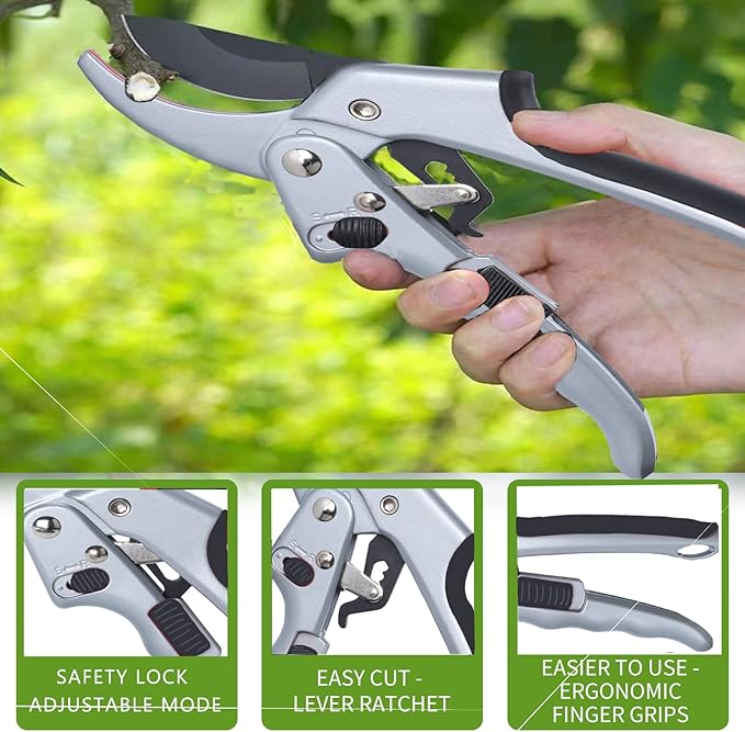 Garden clippers, premium Germany pruners, Work 3 times easier, professional ratchet pruning shears, cutting rose, flower, hedge, stem, tree, Sharp gardening scissors, Arthritis weak hand snips-PawvioPets