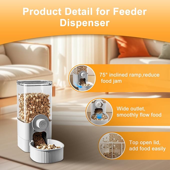 Auto Gravity Food Dispenser for Cage Hanging, 41OZ Capacity Hanging Automatic Pet Cage Feeder, Food Bowl for Cats Dogs Rabbit Ferret Chinchilla Bird Hedgehog Guinea Pig (Grey)-PawvioPets