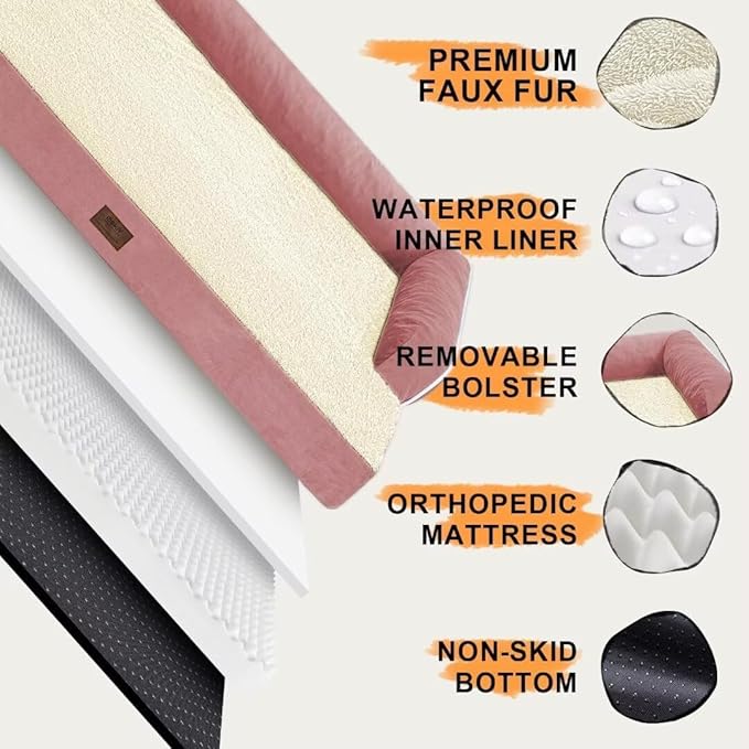 Extra Large Dog Bed-Orthopedic Waterproof XL Dog Bed for XLarge Extra Big Dogs - Foam Couch Sofa Washable with Removable Cover-Pink-PawvioPets