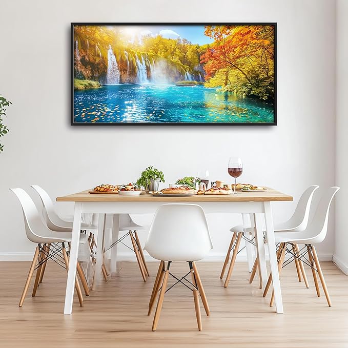 Extra Large Waterfall Lake Framed Wall Art for Living Room,Oversized Fall Autumn Tree Landscape Pictures Wall Decor,Nature Canvas Print Painting Modern Artwork Bedroom Office Bathroom 60L" x 30W"-PawvioPets