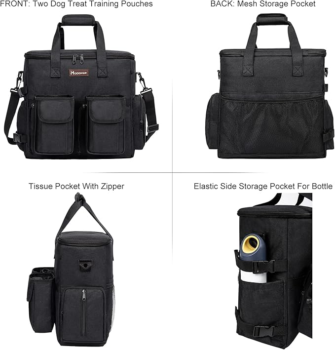 Dog Travel Bag, Airline Approved Pet Travel Bag with 2 Dog Treat Training Pouches for Weekend Pet Travel Supplies & Accessories, Black-PawvioPets