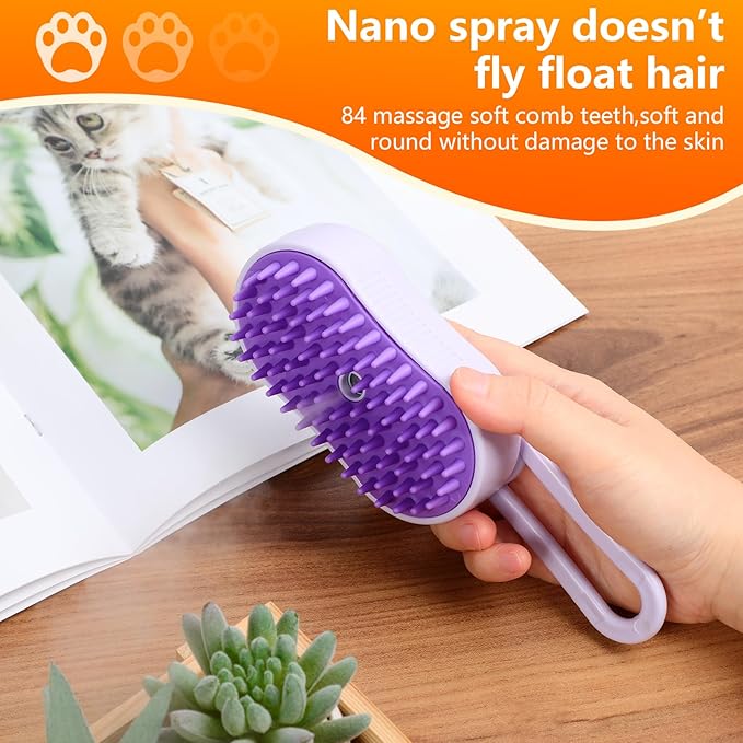 4 in 1 Cat Steam Brush for Shedding, Rechargeable Pet Steam Groomer Brush, Massage, Cleaning, Shedding & Combing Multifunctional Hair Removal Comb for Cats Dogs (Purple)-PawvioPets