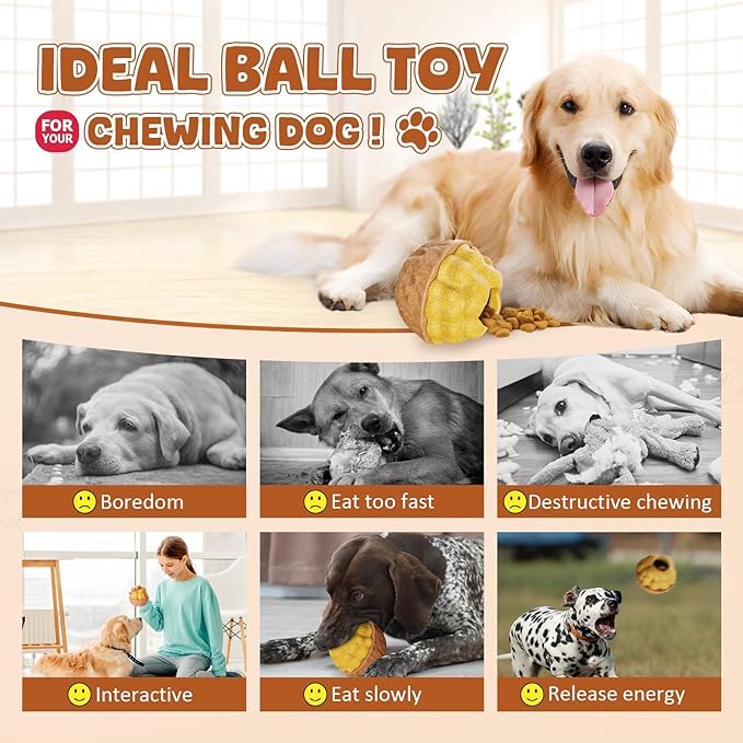 Dog Frozen Treats Toy, Cognitive Dogs Brain Stimulation Toys for Aggressive Chewers, Interactive Dispensing Toy Enrichment Keep Them Busy No-Boredom, Tough Nylon&Coffe Wood Fillable Puzzle Dog Feeder-PawvioPets