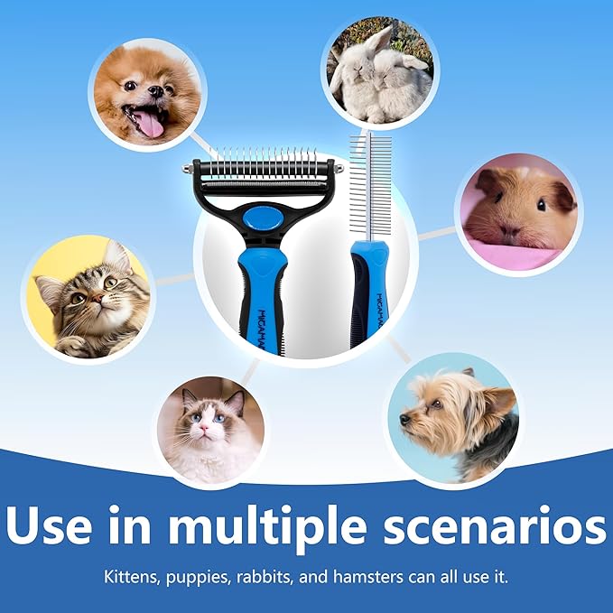 2-in-1 Shedding Brush and Detangling Comb Combo,Small Dog Stripping Brush, Dog and Cat Grooming Comb, 17 Stainless Steel Teeth Remove Tangled Hair, Pet Grooming Tools-Small-PawvioPets