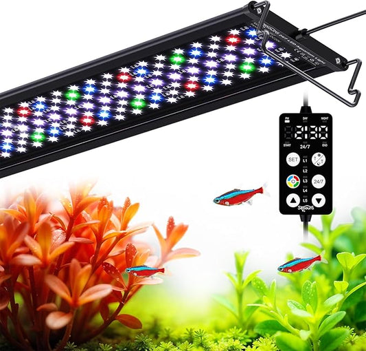 Full Spectrum Aquarium Light, 24/7 Custom Timer, Power-Off Memory, 36-42in 7-Row LED Fish Tank Lights, 8 Colors, 20 Brightness, Day & Night Cycle, Adjustable Mount for Freshwater Plant Growth-PawvioPets