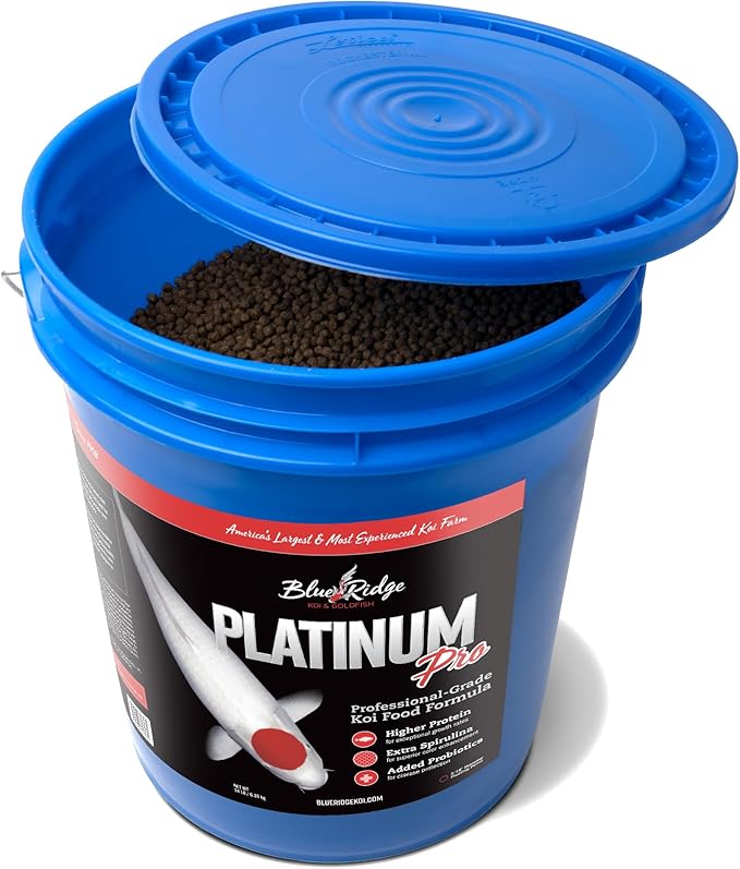 Blue Ridge Koi Fish Food 14lb - Koi Food 3/16” Platinum Pro Formula Goldfish Food, Premium Fish Food for Ponds, Ponds Fish Food, Floating Pond Pellet-PawvioPets
