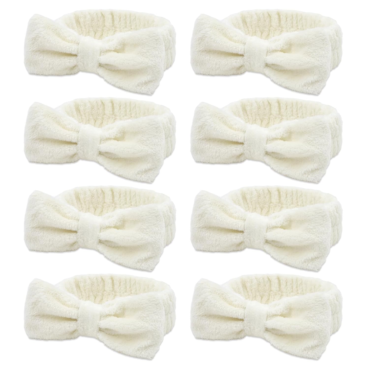 Semato 8 Pcs Creamy White Spa Headband Bachelorette Party Favor Set Skincare Headbands for Women Gifts and Party Supplies (creamy white)