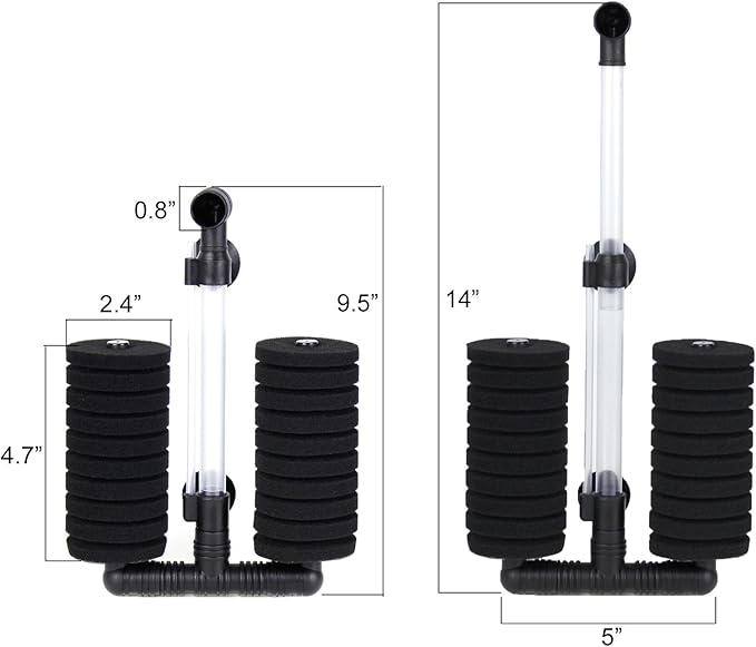 AQUANEAT 1 Pack Double Bio Sponge Filter, for Fry, Betta, Shrimp, Nano, Aquarium Fish Tank (Middle up to 55Gal)-PawvioPets