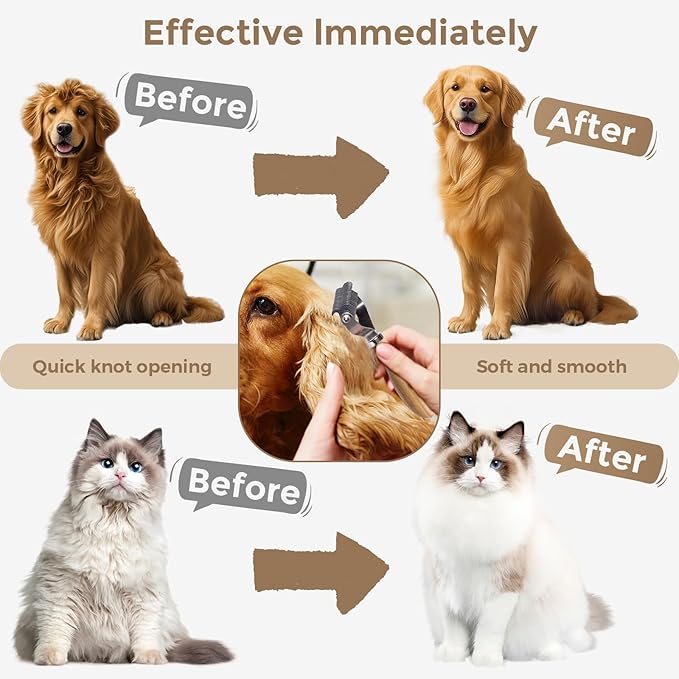 3-in-1 Professional Pet Shedding Dematting Comb - Deshedding Undercoat Rake for Dogs with Stainless Steel Blades Metal Pet Brush with Wood Handle Matted Hair Detangling Thinning and Shedding-PawvioPets