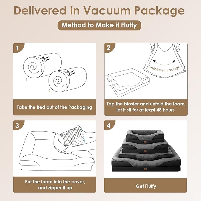 EHEYCIGA Memory Foam Dog Bed for Medium Size, Orthopedic Dog Sofa with Sides and Waterproof Liner, Washable Bolster Pet Couch with Removable Cover, 35x22x6.5 Inch, Grey/Black-PawvioPets