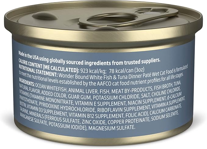 Amazon Brand - Wonder Bound Wet Cat Food, Pate, No Added Grain, (Whitefish & Tuna), 3 ounce (Pack of 24)-PawvioPets