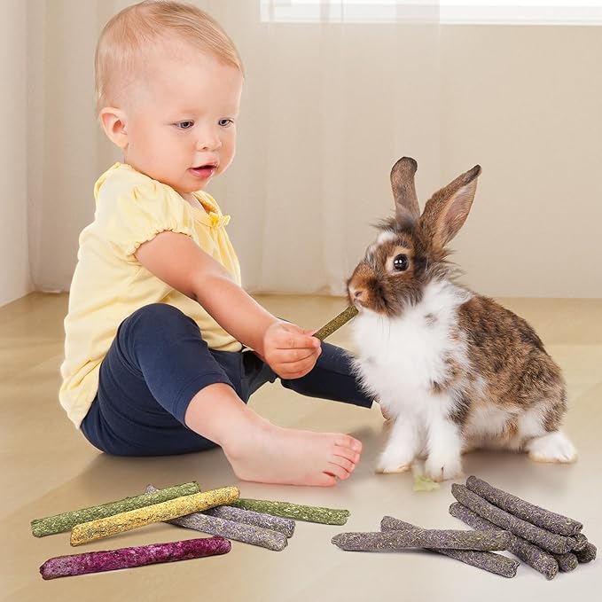 52Pcs Rabbit Chew Sticks, Guinea Pig Toys, Natural Timothy Grass Molar Teeth Stick, Mixing Flowers, Roses, Calendula and Forget Me Not, Small Animals Treats-PawvioPets