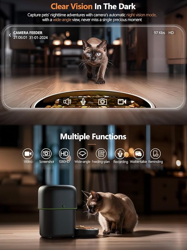 Automatic Cat Feeder with Camera - 5G WiFi Auto Cat Food Dispenser, 1080P HD Video with Night Vision, 1-15 Meals, 1-99 Portions, 2-Way Audio, Keeps Food Fresh, Timed Pet Feeder Also for Dogs-PawvioPets