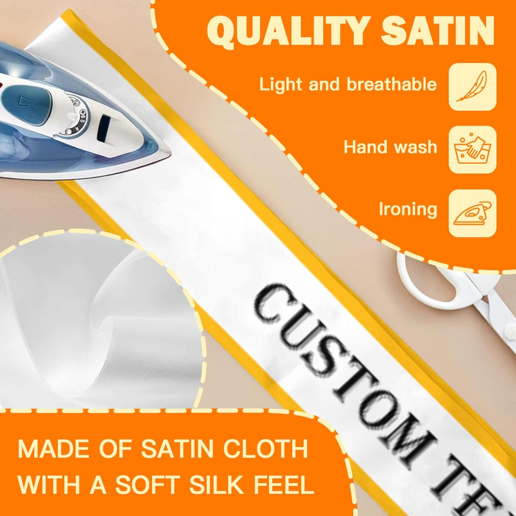 Custom Sash,Personalized Birthday Sash with Text Photo,Customized Bachelorette Sash Quote Sash Bride to Be Sash Color Optional (With decorative edge, White)