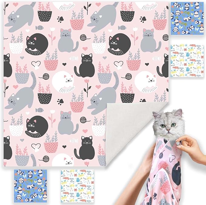 31.5" Cat Wrap for Grooming-Premium Cat Grooming Wrap Cat Restraint for Nail Clipping, Self-Adherent Soft Cat Blanket to Wrap Cat Anti-Scratch Anti-Escape Grooming Bag (Pink, XXL)-PawvioPets