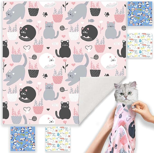 31.5" Cat Wrap for Grooming-Premium Cat Grooming Wrap Cat Restraint for Nail Clipping, Self-Adherent Soft Cat Blanket to Wrap Cat Anti-Scratch Anti-Escape Grooming Bag (Pink, XXL)-PawvioPets