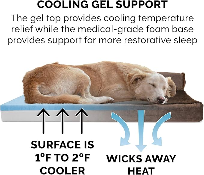 Furhaven Cooling Gel Dog Bed for Large Dogs w/ Removable Bolsters & Washable Cover, For Dogs Up to 125 lbs - Plush & Velvet L Shaped Chaise - Sable Brown, Jumbo Plus/XXL-PawvioPets