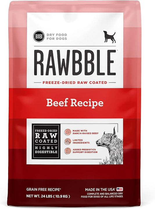BIXBI Rawbble Dry Dog Food, Beef, 24 lbs - USA Made with No Meat Meals or Fillers - Freeze Dried Raw Coated Dog Food - Industry Leading Digestibility-PawvioPets