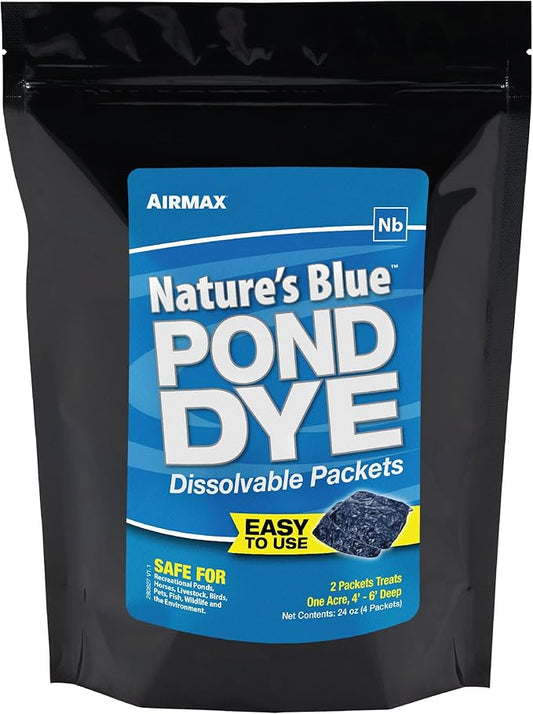 Airmax Pond Dye Packets Natures Blue Colorant for Large Pond & Lake, Beneficial UV Blocking Color Concentrate, Maintain Clean & Clear Water, Fish, Bird & Animal Safe, 4 Soluble Packets-PawvioPets