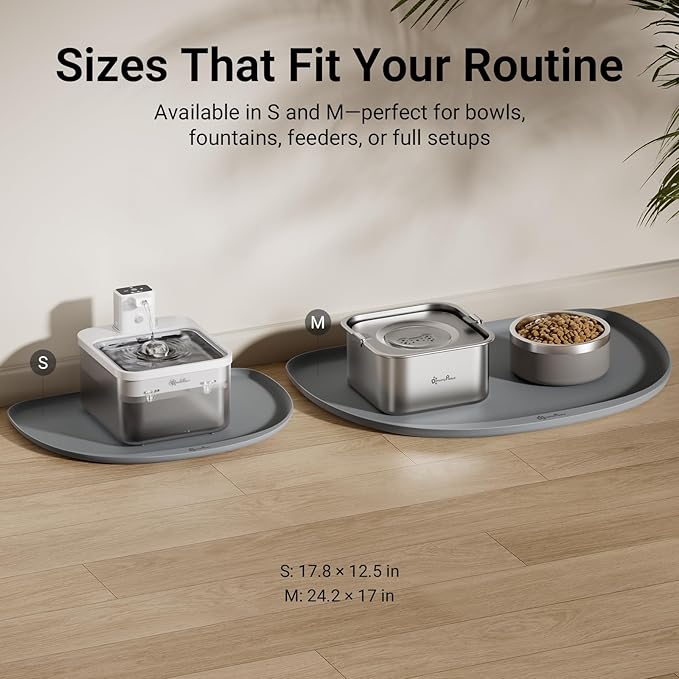 DownyPaws Dog Food Mats for Floors Waterproof, BPA Free Silcone Dog Bowl Mat, Non-Slip Pet Feeding Mat with High Raised Edge, Cat Placemat for Messy Drinkers, 24"×17", Light Gray-PawvioPets