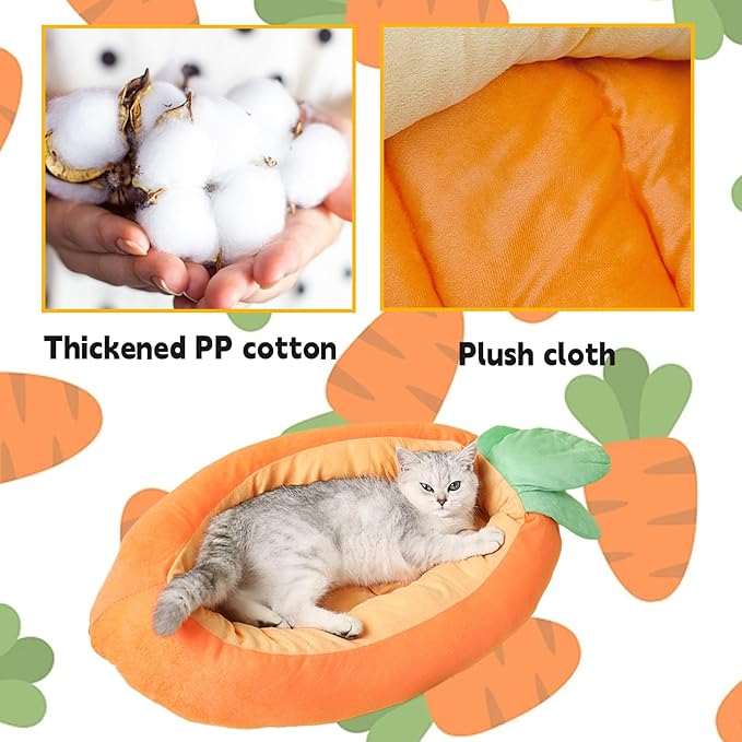 Bunny Bed, Rabbit Bed Carrot Shape, Soft & Machine Washable with Removable Cushion for Guinea Pig Chinchilla Squirrel Hedgehog and Other Small Animals (Carrot Shape)-PawvioPets