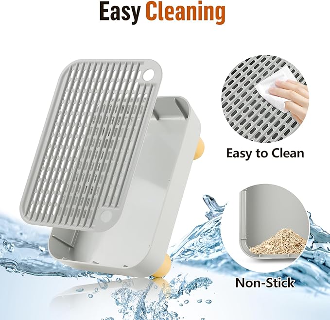 Cat Litter Box Step Ramp, Cat Litter Catcher Mat with Wooden Feet, Filter Function, Cat Pedal Stool for Self-Cleaning Cat Litter Box, Ideal for Kitten & Elderly Cats (Light Grey)-PawvioPets