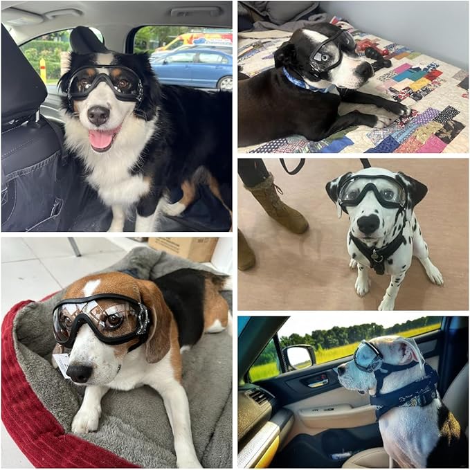 Dog Goggles Anti-UV Windproof Dog Sunglasses Eye Protection for Medium Large Dogs with Adjustable Straps/Clear Lense-PawvioPets