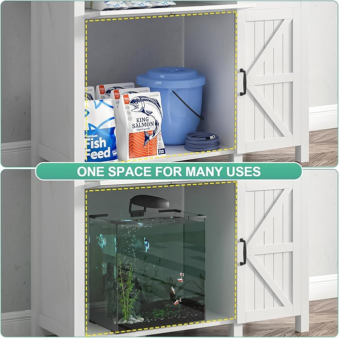 40 Gallon Aquarium Stand With Charging Station, Farmhouse Fish Tank Stand, Reptile Tank Stand Terrarium Stand with Drawer and Cabinet Storage, Sturdy Heavy Duty 41.9"×18.3" Tabletop - White-PawvioPets