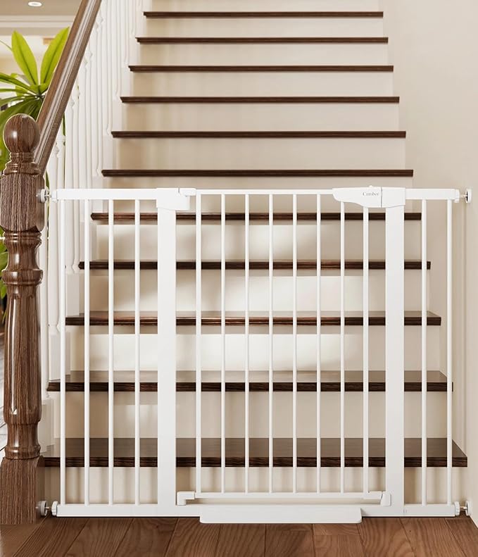 Cumbor 36" Extra Tall Baby Gate for Stairs, 29.7-48" Wide Dog Gates for Doorways, Auto Close Safety Gate for Babies and Pets, Easy Install, Pressure Mounted, Fits Doorways, Stairs, Entryways, White-PawvioPets