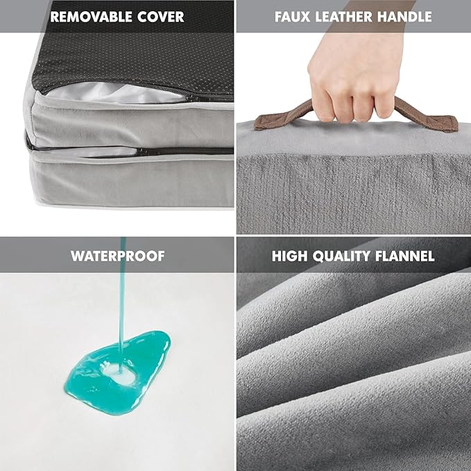 Friends Forever Orthopedic Dog Bed for Medium Dogs, Waterproof Memory Foam Dog Sofa Bed M with Removable Washable Cover, Ally Grey, 28x23x6.5-PawvioPets