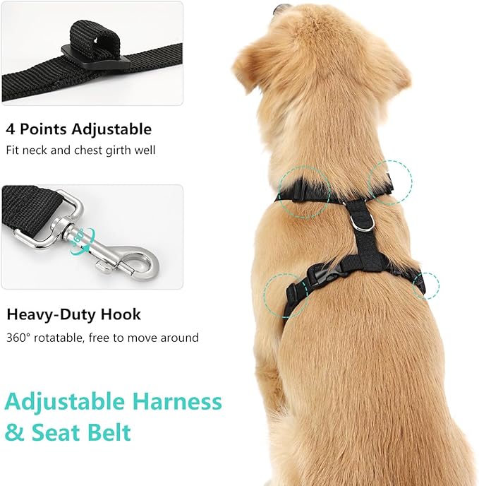 Dog Seat Belt, Safety Vest Dog Car Harness with Adjustable Buckle Dog Seat Belt for Vehicle Nylon Pet Safety Seat Belts Heavy Duty(XXL, Blue)-PawvioPets