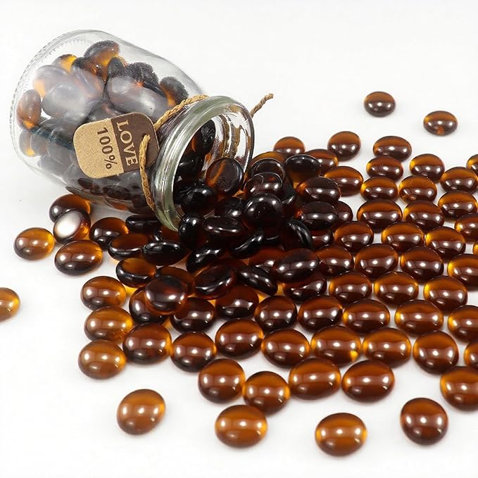 2.16LB Glass Beads Vase Filler Aquarium Gravel Decor Flat Glass Marbles Gems Pebbles Fish Tank Rocks Home Decorative Art Craft - Amber-PawvioPets