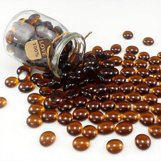2.16LB Glass Beads Vase Filler Aquarium Gravel Decor Flat Glass Marbles Gems Pebbles Fish Tank Rocks Home Decorative Art Craft - Amber-PawvioPets