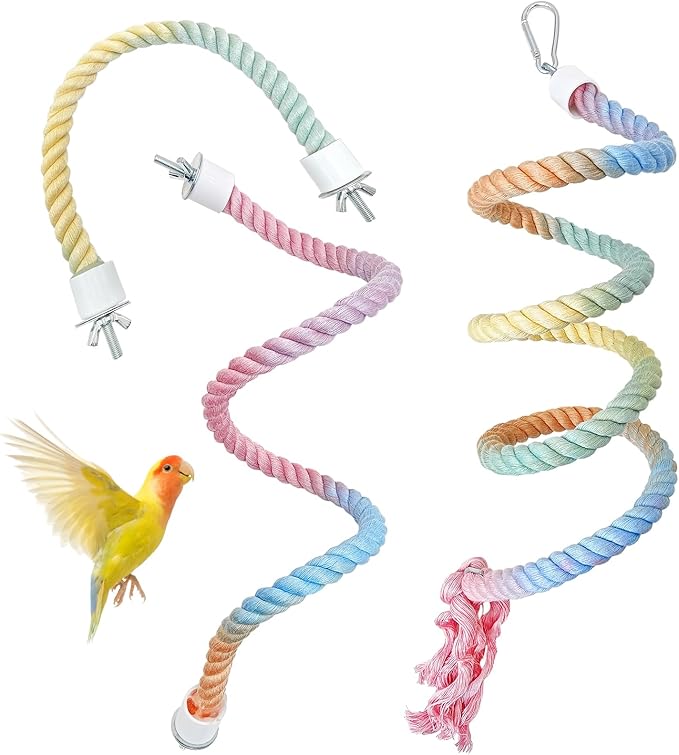 BNOSDM 3 Pcs Bird Rope Perches Gradient Colorful Bendable Climbing Rope Ladders Swings Toy Parakeet Cage Accessories for Parrots, Budgies, Cockatiels, Conures, Lovebirds-PawvioPets