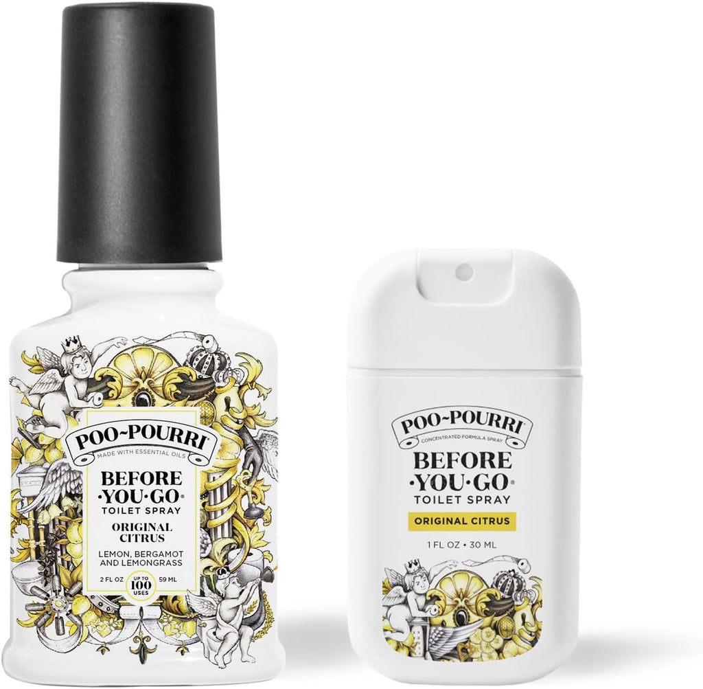 Poo-Pourri Before-you-Go Toilet Spray Bundle, Original Citrus 2 Fl Oz and Original Citrus 1 Fl Oz Pocket Travel Size - Lemon, Bergamot and Lemongrass
